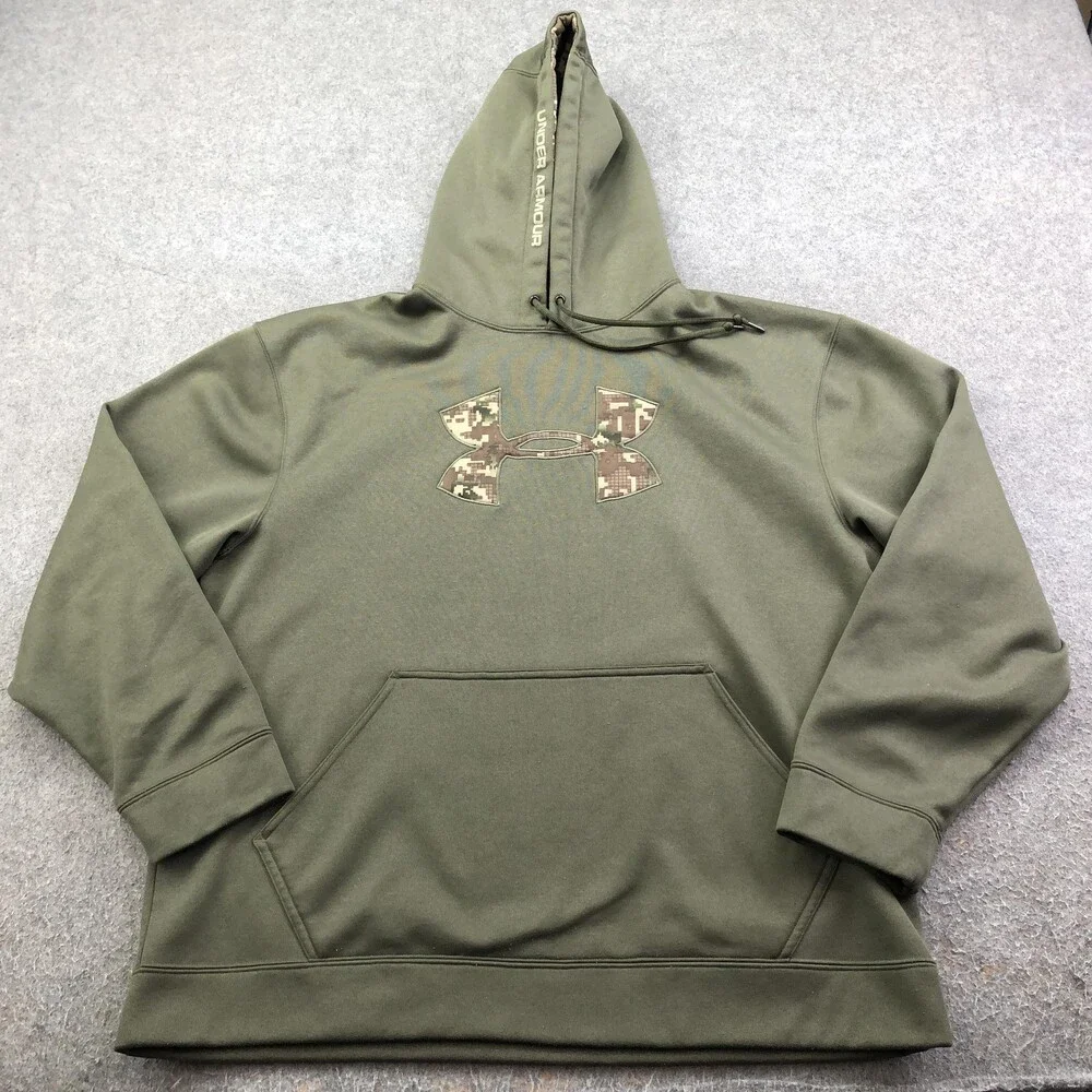 Under Armour Hoodie Mens Medium Green Digital Camo Fleece Sweatshirt Y2K VTG